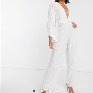 ASOS White Beaded Kimono Jumpsuit